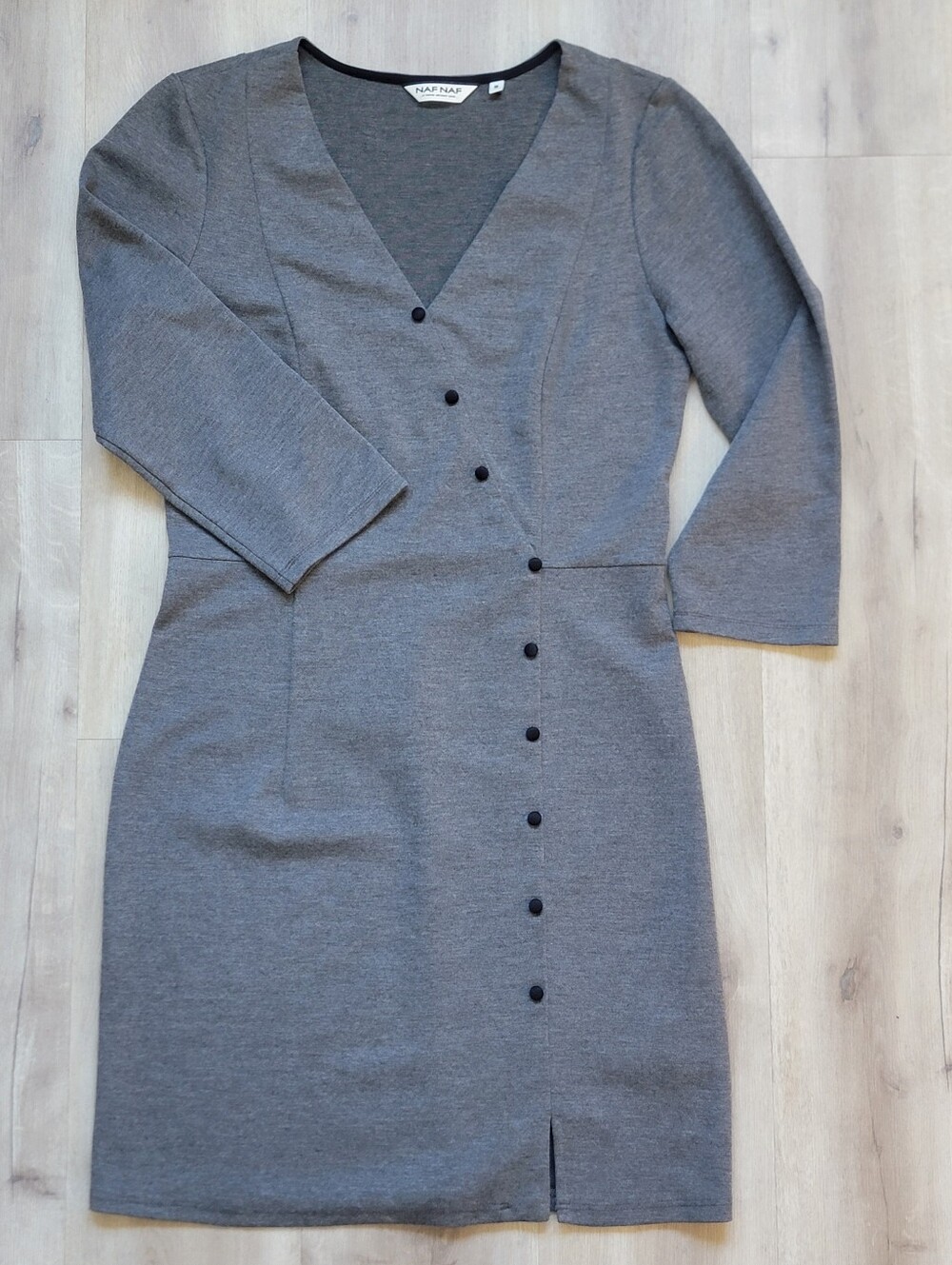 ✨ NAF NAF Paris Dark Grey Knit Button Asymmetric Mini Dress - Medium